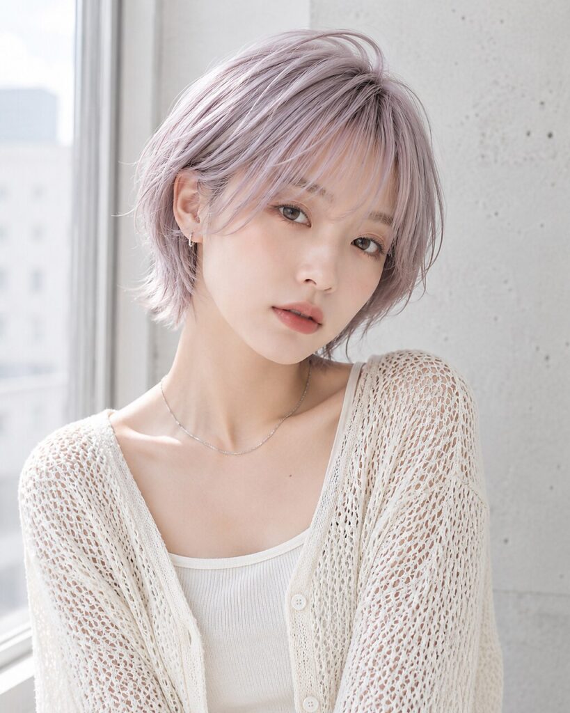 ラベンダーシルバー×ショートボブ